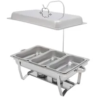 9L Edelstahl Speisewärmer mit 3 Fächern Rechteckig Chafing Dish Essen Wärmebehälter (silber) für Buffet Party Haushalt - Silber