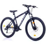 Berlin Bike Mountainbike MTB1 – mit komplettem Shimano Set - 21 Gang Shimano FD-TZ500/RD-TY300D, Dacron Hydraulische Scheibenbremsen (Schwarz-Silber, 26 Zoll und 38 cm Rahmenhöhe)