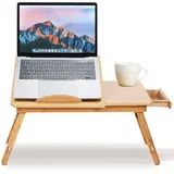 Verstellbarer Betttablett Bambus Laptop Tisch Schreibtisch Laptoptisch Lapdesk Einstellbare Betttisch für Bett Frühstück, Kippbar,50*30*20cm