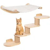 Todeco - Kletterwand Katzen Wandmontage inkl. Katzentreppe & Katzenhängematte, Vierstufige Katzenkletterwand mit Jute-Kratzen für Katzen &