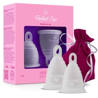 Perfect Cup Menstruationstasse, 100% medizinisches Silikon, veganfreundlich, super weich und flexibel, 12 Stunden Schutz, wiederverwendbar - S + M - Transparent