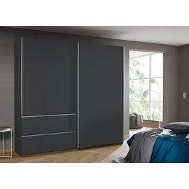 Rauch Möbel Sevilla Schrank Kleiderschrank Schwebetürenschrank, Grau metallic, Schwarz, Griffleisten alufarbig, 2-türig, inkl. 2 Kleiderstangen, 2 Einlegeböden BxHxT 218x210x59 cm