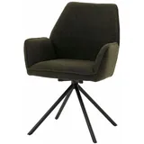 Mendler Esszimmerstuhl HWC-G67, Küchenstuhl Stuhl Armlehne, drehbar Auto-Position, Stoff/Textil Bouclé Öko-Tex MVG ~ olivgrün