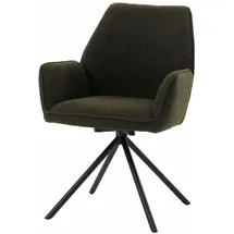 Mendler Esszimmerstuhl HWC-G67, Küchenstuhl Stuhl Armlehne, drehbar Auto-Position, Stoff/Textil Bouclé Öko-Tex MVG ~ olivgrün