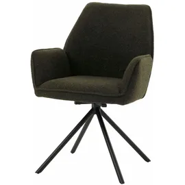 Mendler Esszimmerstuhl HWC-G67, Küchenstuhl Stuhl Armlehne, drehbar Auto-Position, Stoff/Textil Bouclé Öko-Tex MVG ~ olivgrün