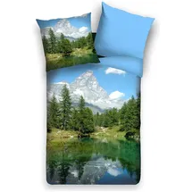 Traumschlaf Wendebettwäsche Panorama Bergsee Grün 155 x 220 cm + 80 x 80 cm