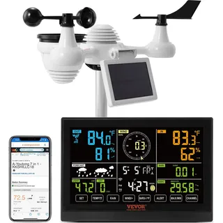 Vevor Wifi Wetterstation 7in1 Solar Wettercenter 7,5 Zoll Display 150m Übertragungsreichweite Außensensor Windgeschwindigkeit Forest