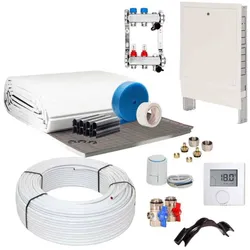 90 m2 Set Tackersystem Rollbahn 20 mm WLG 045 16x2 Alu-Verbundrohr Raster 10 cm 9 Heizkreise LCD Regler 230 V + Zubehör