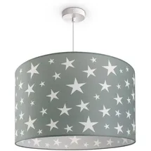 Paco Home Pendellampe Kinderzimmer Pendelleuchte Baby Lampenschirm Stoff Rund Sterne Kinderlampe Deckenlampe LED Sternenhimmel Motiv E27