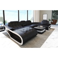 Sofa Dreams Wohnlandschaft Ledersofa Leder Couch Elegante U-Form Ledercouch, wahlweise mit Bettfunktion schwarz