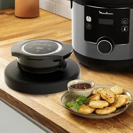 Moulinex Turbo Cuisine & Fry CE7788-2 in 1: Elektrischer Schnellkochtopf und Luftfritteuse 1450 W Leistung, antihaftbeschichtet, 15 automatische Programme, Timer, Zubehör, schwarz