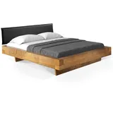 Moebel-Eins Massivholzbett, CURBY Balkenbett mit Polsterkopfteil, Wangenfuß, Material Massivholz