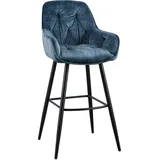 riess-ambiente.de Design Barhocker Milano Petrol Samt Barstuhl mit Chesterfield Steppung Tresenstuhl Stuhl