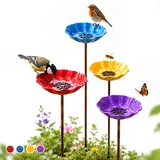 Vogeltränke Blume & Bienentränke aus Metall – Winterfest, Blumenform Gartenstecker, Wasser- & Futterstation für Vögel, Bienen & Schmetterlinge, Gartendeko Gartenstecker für Blumenbeet (4 IN 1)