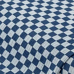 Musselin/Doppel-Gaze "Karos", blau-color