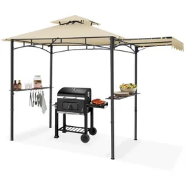 Tectake Grillpavillon 3,16 x 1,5 m inkl. 2 Seitenteile Beige