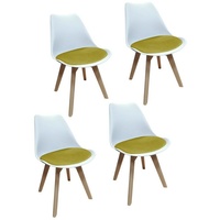 HTI-Living Esszimmerstuhl Stuhl Atlanta Weiß, Velvet Curry (Set, 4 St), Esszimmerstuhl Kunststoffschale Samtbezug Holzfüße orange|weiß