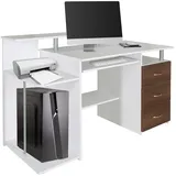 HJH Office Schreibtisch WORKSPACE H IV Weiß/Walnuss mit Schubladen & Tastaturauszug, 89 x 137 x 60 cm