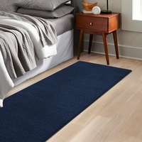 KARAT Bettvorleger Dynasty - edle Velours Bettumrandung - Teppich Läufer für Schlafzimmer Wohnzimmer - Flauschiger Teppichläufer (67 x 160 cm, Blau)
