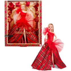 Anziehpuppe BARBIE "Barbie Signature Holiday Puppe - Blond", rot, Puppen, Kinder