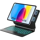 Tastatur Hülle für iPad A16 11 Gen/ 10 Gen (11" 2025/ 10.9" 2022), Hülle mit Tastatur für iPad 11/ 10 Gen mit Touchpad 7-Farben-Hintergrundbeleuchtung Magic Keyboard Magnetische Ständer, Schwarz