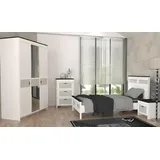 JV Möbel Jugendzimmer Set Bett, Nachttisch Kleiderschrank, stilvoll 3tlg Kindermöbel weiß