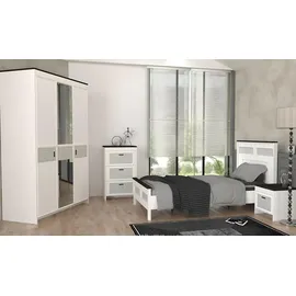 JV Möbel Jugendzimmer Set Bett, Nachttisch Kleiderschrank, stilvoll 3tlg Kindermöbel weiß