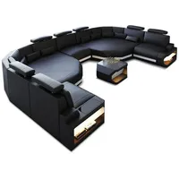 Sofa Dreams Wohnlandschaft, Schwarz, Weiß, Leder, Rechteckig, 435x93x280 cm, Wohnzimmer, Sofas & Couches, Wohnlandschaften, Wohnlandschaften in U-Form