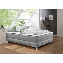 Boxspringbett INOSIGN "Vaasa", grau, B:146cm L:226cm, Komplettbetten, für Dachschrägen geeignet, inkl. Bettkasten und Topper