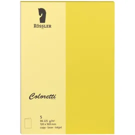 RÖSSLER 220719543 - Coloretti Karten, 220 g/m2, DIN B6 hd, goldgelb, 5 Stück