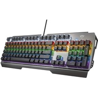 Trust Gaming GXT 877 Scarr Mechanische Gaming Tastatur QWERTZ Deutsches Layout (Lineare Mechanische Schalter, Metall hergestellte Oberplatte, 7 Farbmodi, Anti-Ghosting mit N-Key-Rollover) Grau