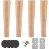 Möbelfüße Eiche Holz Rund Tischbeine Montageplatten 25cm