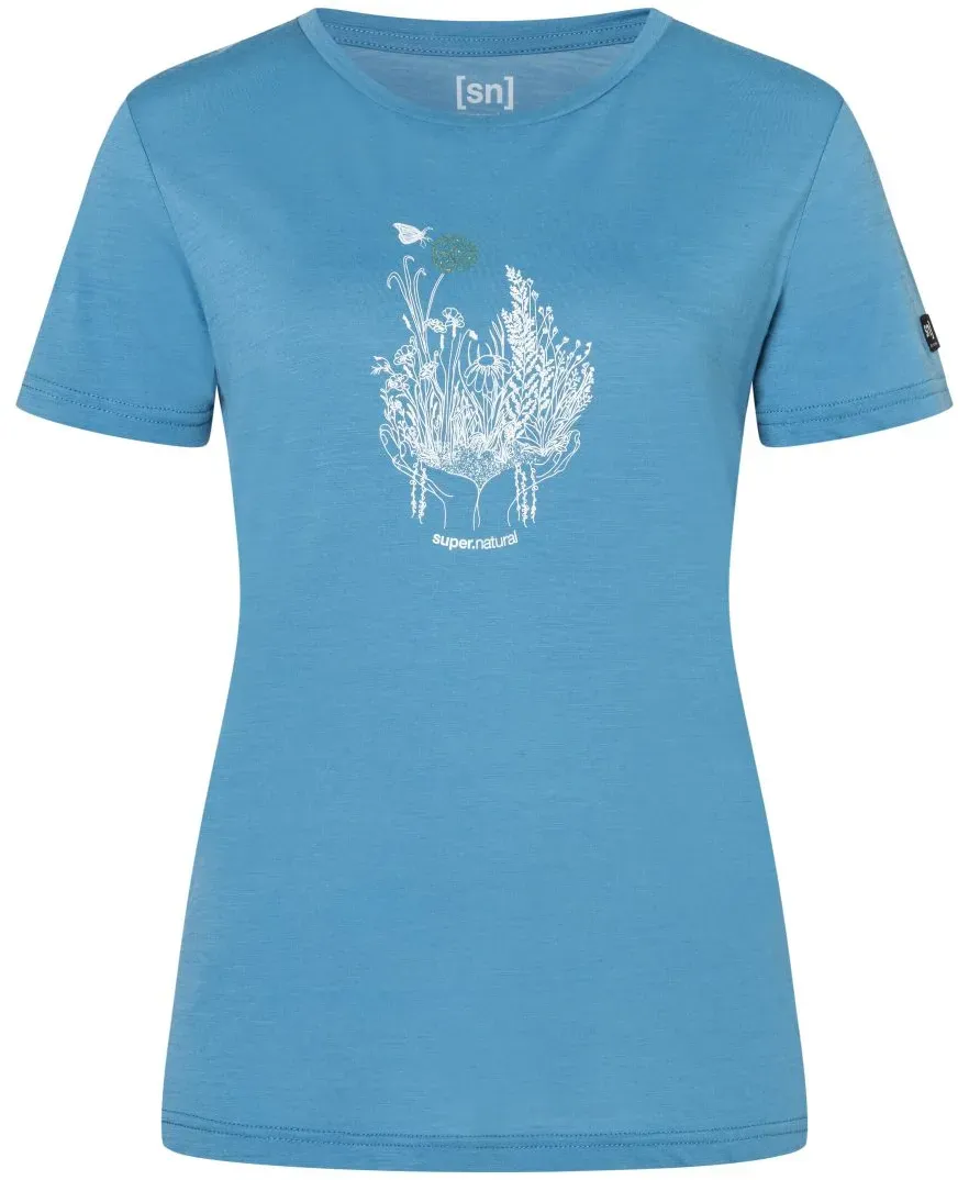 Super.Natural W Flowerhands Tee blue heaven/feather grey/tobacco glitter (29I) XS