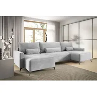 Ecksofa in U-Form ANTONIO LOFT U 382 x 148 cm, Wohnlandschaft mit Schlaffunktion & Bettkästen, Eckarniutur, Cordbezug in Hellgrau - Grau/Hellgrau