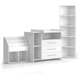 Vicco Kinderzimmer-Set Oskar, Weiß, 3 Teile, mit Wickelkommode, Spielzeugregal und Bücherregal