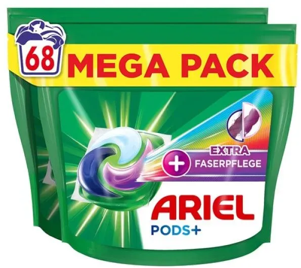 Ariel Waschmittel Pods All-in-1, Color+ Extra Faserpflege Waschmittel, 68 Waschladungen, Farbschutz 2x34 St