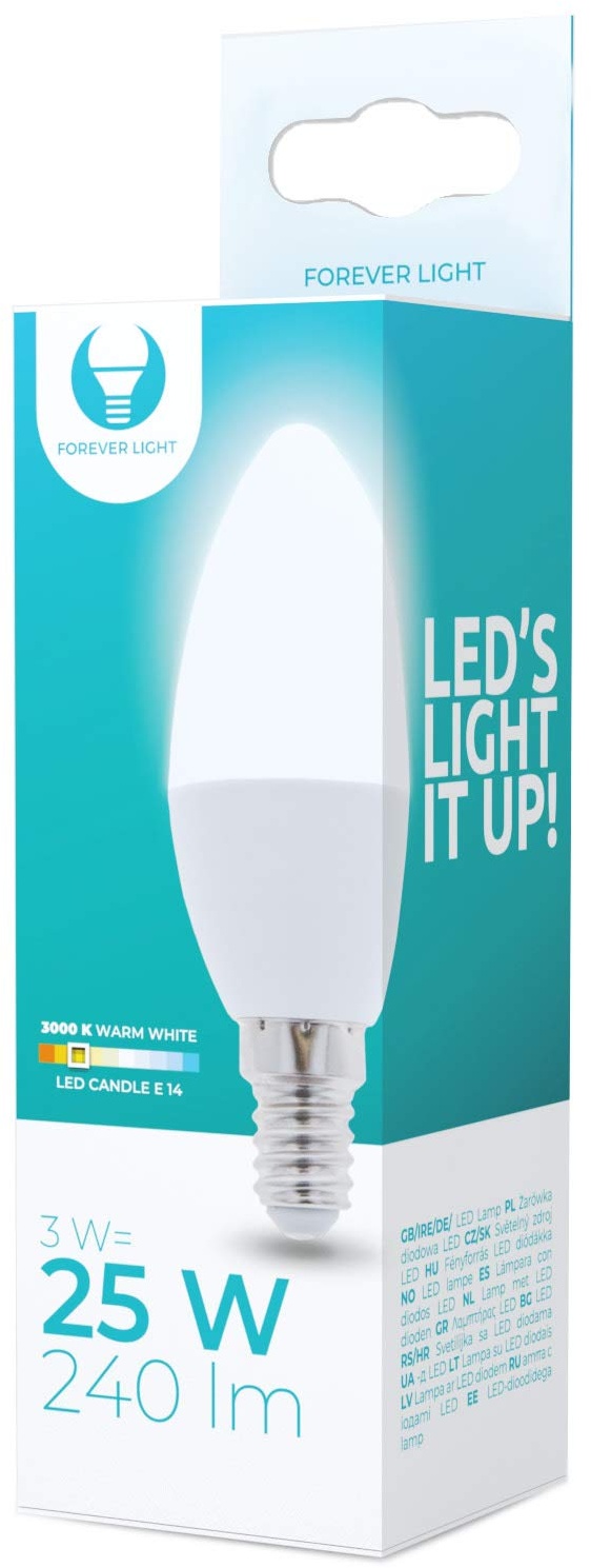 [ 6 Stück ] Forever Light LED E14 3W ersetzt 25W Glühibrne Leuchtmittel C37 3000K Warmweiß 240 Lumen Kerzenform Energiesparlampe
