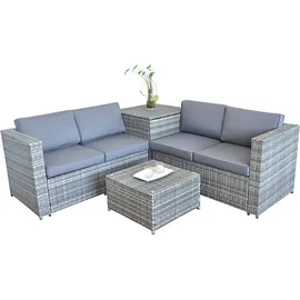 MuCoLa - Xxl Polyrattan Sitzgruppe - Auflagenbox Garten Sofa Sitzgarnitur Gartenset Grau