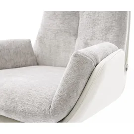 DeLife Drehstuhl Clea-Flex Materialmix Echtleder Weiß-Silbergrau Kreuzgestell breit Weiß 360° drehbar Wippfunktion, Esszimmerstühle