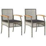 vidaXL Gartenstühle mit Kissen 2 Stk. Grau Poly Rattan Akazienholz