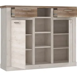 Forte Highboard 159,6 x 128,3 x 41,3 cm Weiß / Antikeiche