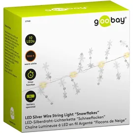 goobay 10er LED-Silberdraht-Lichterkette "Schneeflocken"
