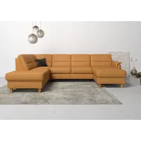 Home Affaire Wohnlandschaft HOME AFFAIRE "Palmera U-Form, B: 308 cm", gelb (curry), B:308cm H:89cm T:212cm, Luxus-Microfaser (100% Polyester);Struktur (100% Polyester);Luxus-Microfaser in Lederoptik (100% Polyester), Sofas, Wohnlandschaft, optional Bettfunktion &