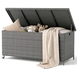 Amopatio 480 Liter Gartenbox Auflagenbox wasserdicht, Kissenbox Outdoor aus Polyrattan, Aufbewahrungsbox Metall mit Rollen & Gasdruckfedern, Gartenkiste wetterfest für Garten, Balkon (Grau)