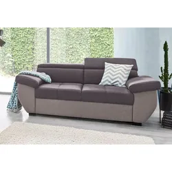 Polstergarnitur COTTA "Speedway", beige (beige, braungrau), Flachgewebe-Struktur,mit Kopfteilverstellung, Sitzmöbel-Sets, Set: bestehend aus 2-Sitzer Sofa und Hocker, frei im Raum stellbar