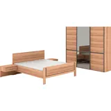 Schlafzimmer-Set MUSTERRING "Sorrent, Kleiderschrank, Bett & Nachtkommoden, teilmassiv Eiche", braun, Schrank 250cm Breit / 217cm Hoch + ohne Matratze, B/H: 180cm x 200cm, Massivholz, Holz teilmassiv, Glas, Holzwerkstoff, Spanplatte, Hartfaserplatte, Schlafzimmermöbel-Sets, mit Schwebetürenschrank, Bett mit Stollenfuß, Breite Schrank 250 cm