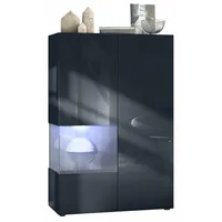 Vladon Vitrine, Grau, 91.5x136.5x37 cm, Wohnzimmer, Wohnwände, Vitrinenschränke