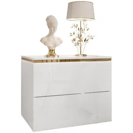 lookway Nachttisch Weiß Hochglanz Holzwerkstoff, Uni, 2 Schubladen, Rechteckig, 50x40x37 cm, Schlafzimmer, Nachttische