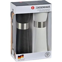 ZASSENHAUS Serie HAMBURG Pfeffermühle und Salzmühle 18 cm schwarz weiß im Set