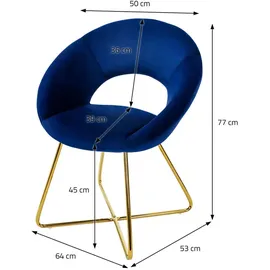 ML-Design Esszimmerstuhl, Blau, Metall, 53x77x64 cm, Esszimmer, Stühle, Esszimmerstühle, Armlehnenstühle